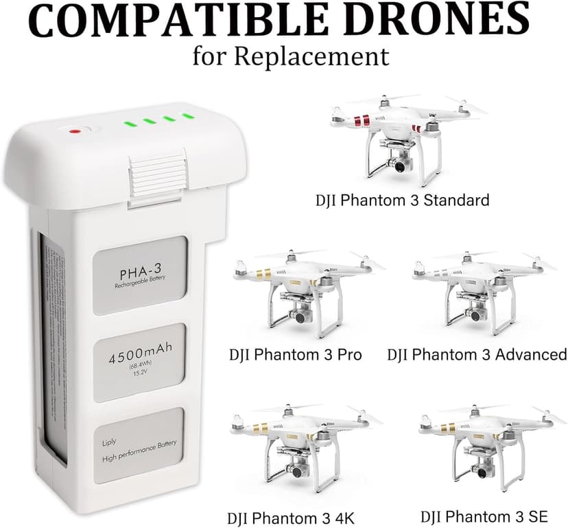 Phantom 3 Battery for DJI, 2 Pack 4500mAh-15.2V Intelligent Flight Battery for DJI Phantom 3/3 Pro/3 Advanced/3 4K/3 SE Drone Replacement