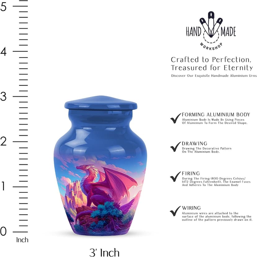 YATHABHSIA Dragon Cremated Reamins Urns, Burial Urns for Adult Human Ashes, Decorative for Funeral & Burial, Memorial Gift, 3 Inch Mini Urn, Blue B0F8QQQZJL