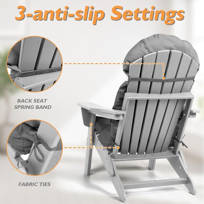 Adirondack Chair Cushions Set of 4, Outdoor Rocking Chair Cushions, Water Resistant Glider Rocker Chairs Replacement Cushions Set with Straps