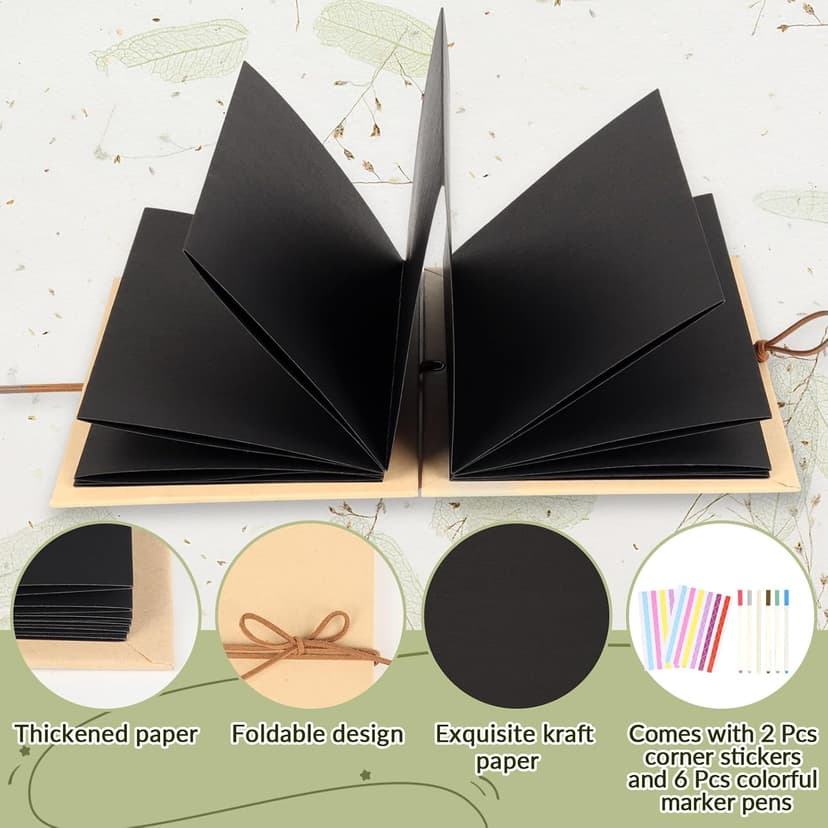 Stretchable Photo Album Folding Scrapbook Album 6x8.3 inches Small Blank Photo Book DIY Scrapbook Kraft Paper Students Memory Book for Graduation Anniversary Birthday Party Decorations Black B0FQBG9KRL