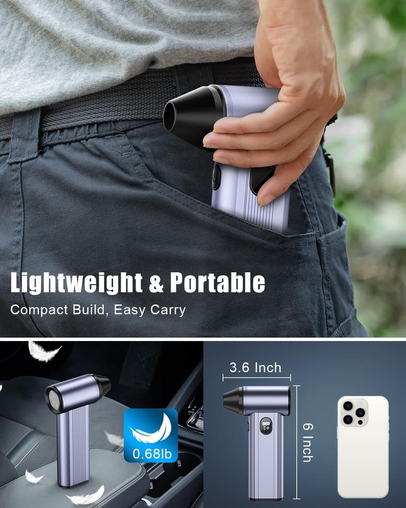 Compressed Air Duster with150,000RPM Brushless Motor, 8000mAh Battery, LED Light, 4-Gear Adjustable Electric Air Blower for Home, Car, Computer, Outdoor