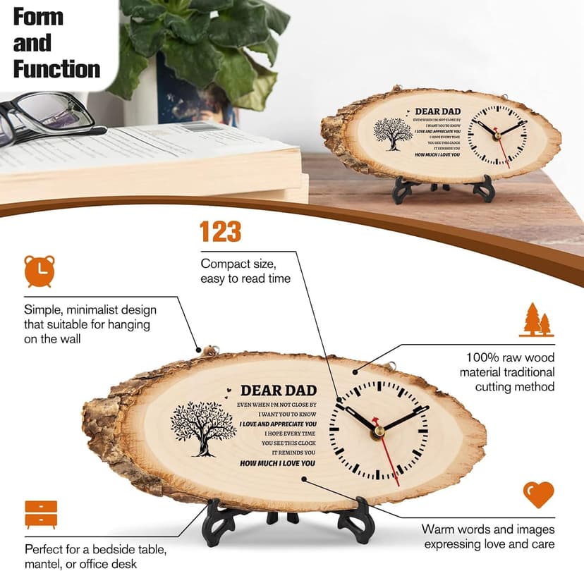 BeauGift Dad Gifts, Wooden Clock Gifts for Daddy from Daughter Son Kids, Dad Birthday Gift Idea for Papa Who Wants Nothing, Christmas from Child to My Dad