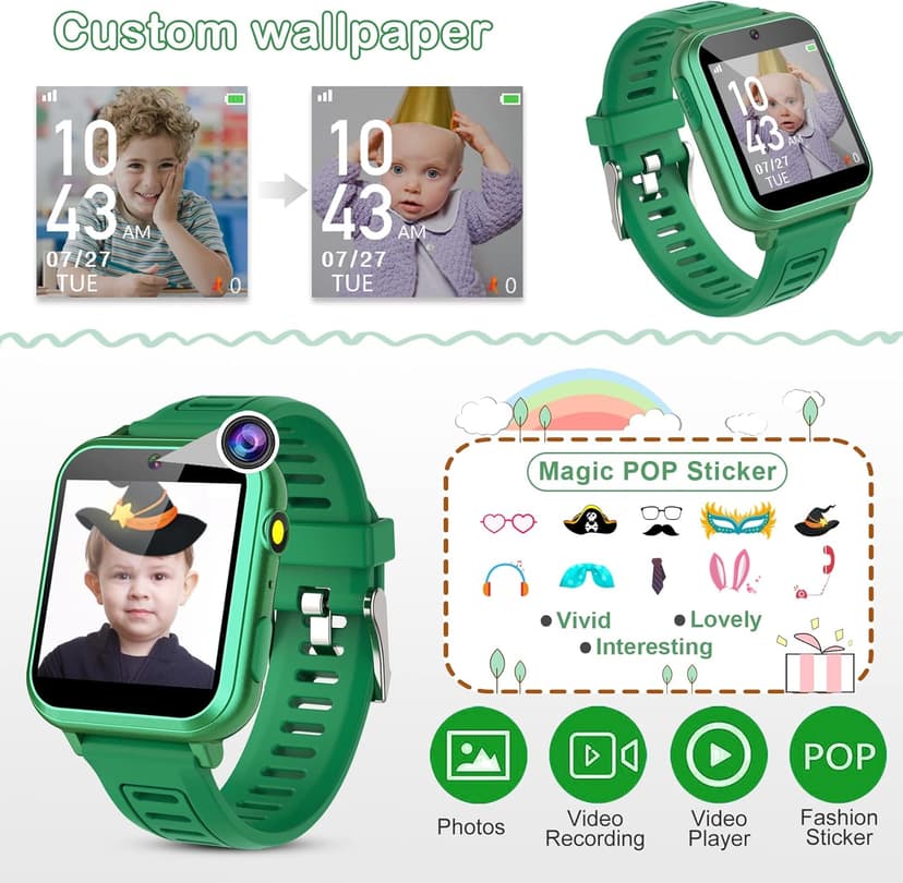 Phyulls Phyulls Smart Watch for Kids with 39 Puzzle Games, Camera, Video Recorder, Music, Alarm, Calculator, Calendar, Flashlight, Pedometer - Birthday Gift for 3-12 Year Old Boys & Girls
