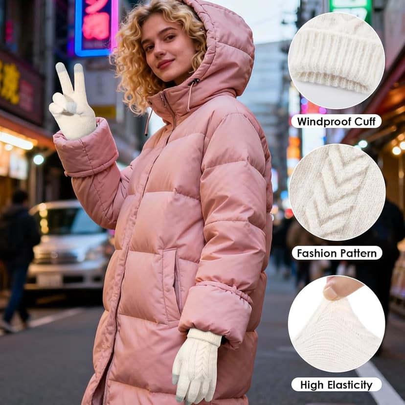 Achiou Women Winter Gloves, Touch Screen Texting Gloves, Elastic Soft Warm Knit Lined, One Size