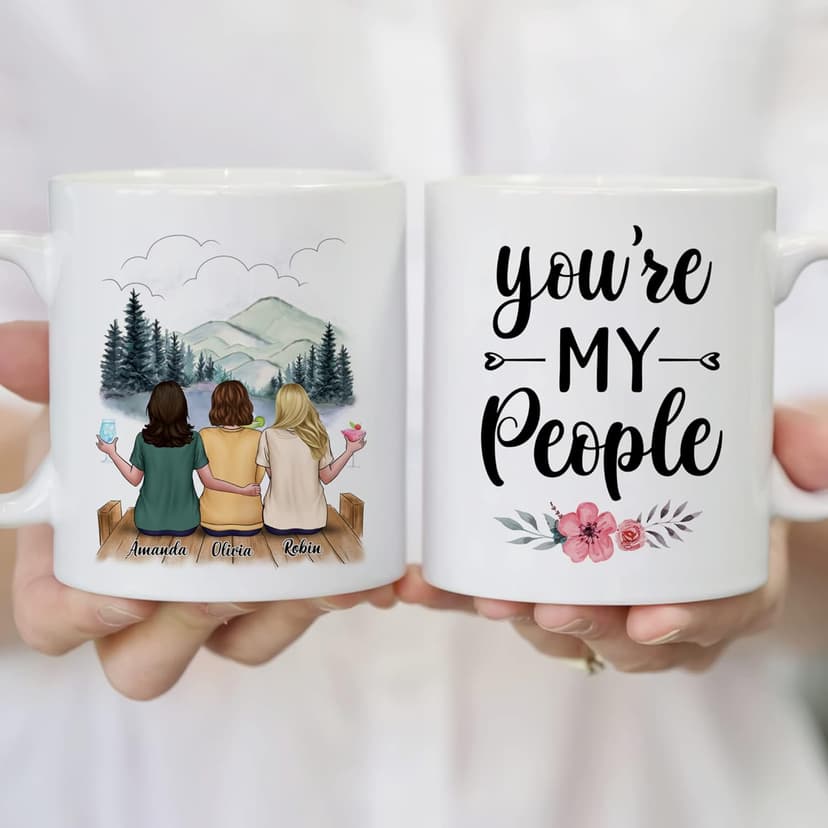 Gossby Gossby Personalized Best Friend Coffee Mug - Custom Gift for Female Best Friend with Design, Name - Christmas, Birthday, Friendship Besties Gift for Women - You're My People - 3 BFFs
