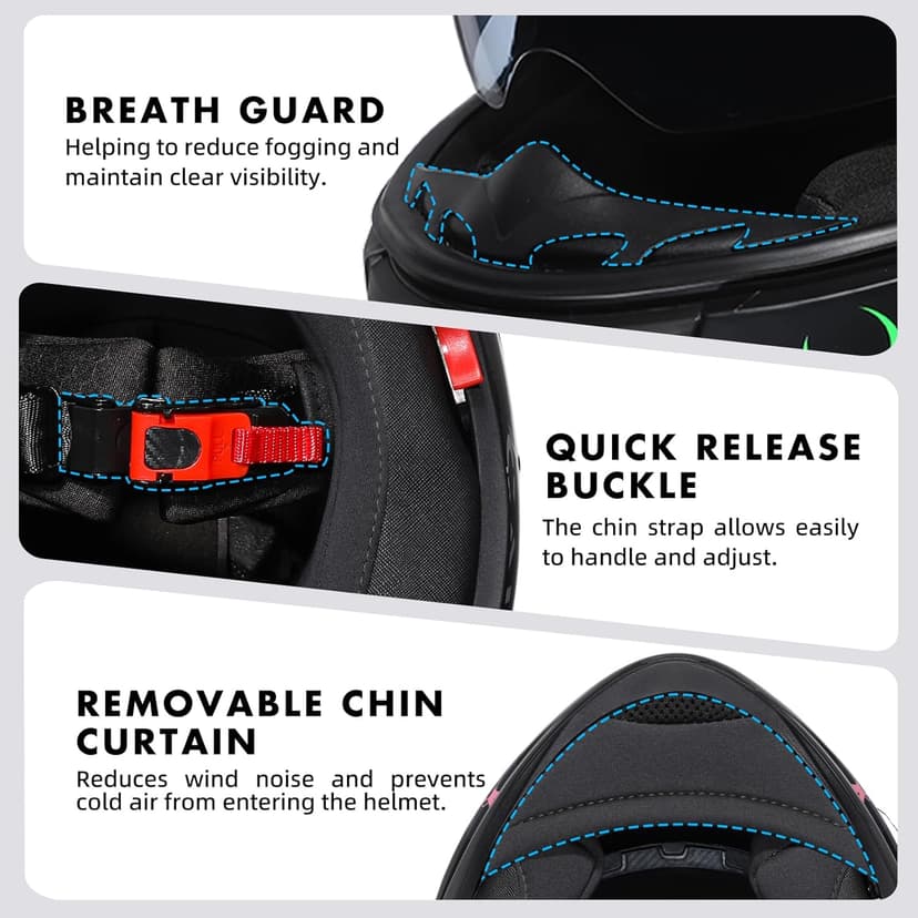 TRIANGLE Full Face Motorcycle Helmet Dual Visor Helmets for Adult Men and Women with Smoked Sunshield DOT Approved