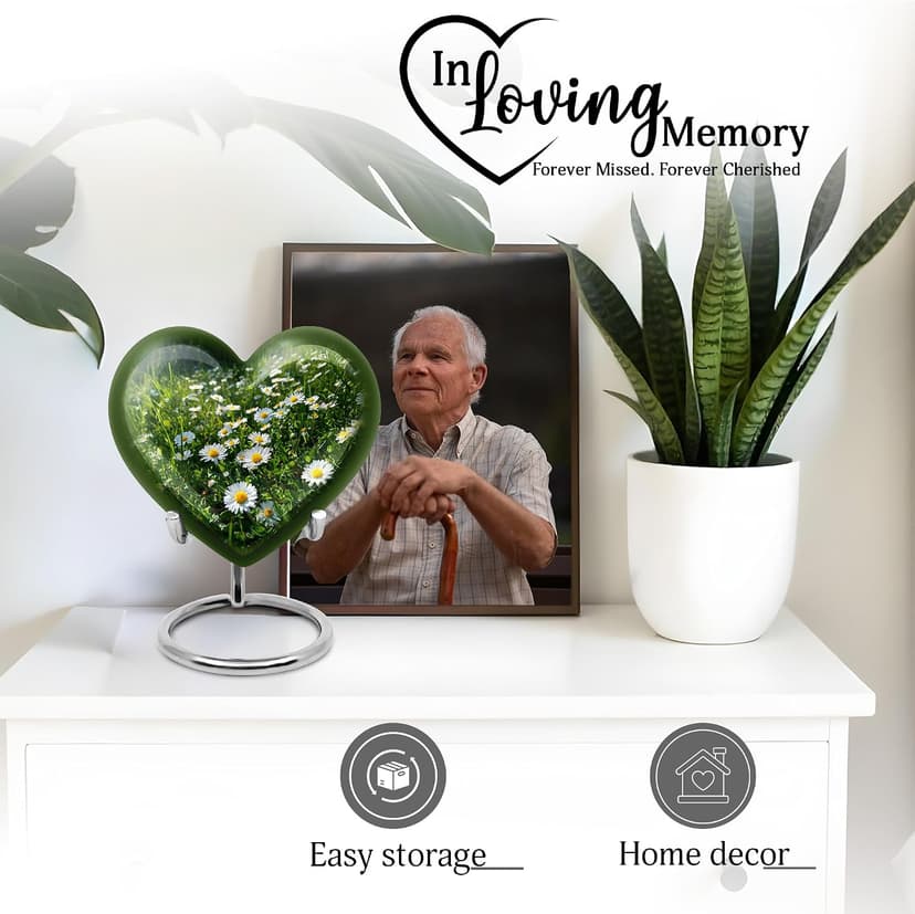 Daisy Small Burial Urns for Human Ashes Adult Male - Keepsake Green Cremation Urn for Mom- Mini White Flower Memorial Funeral Urn for Ashes for Women - 3 Inch Small Urns for Dad B0FJS651WV
