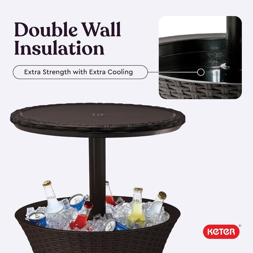 Keter Pacific Cool Bar Outdoor Patio Furniture and Hot Tub Side Table with 7.5 Gallon Beer and Wine Cooler, Espresso Brown