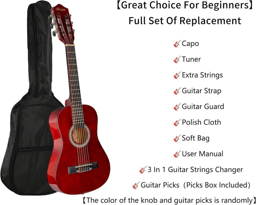 BESYOU 30in Beginner Kids Acoustic Guitar Basic Starter Kit Tuner Capo Strings Winders Strap Picks Student Youth Toddler Guitar Pickguard with Gig Bag Brown