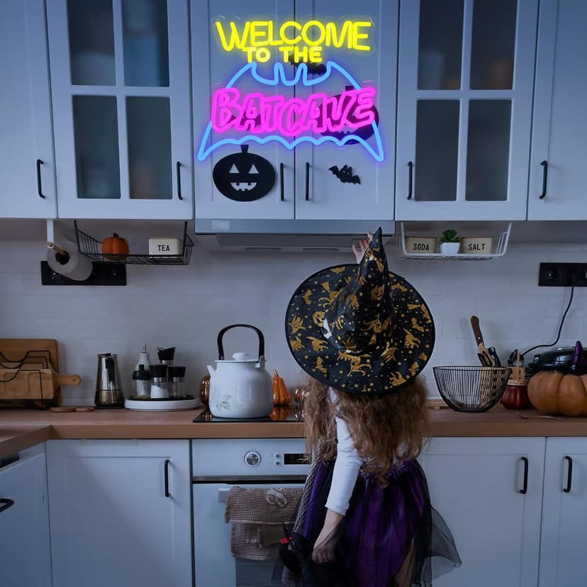 Bat Cave Neon Sign - Wall Decor, Halloween Deocr, Room, Funny Home Decor, Neon Light, LED Sign, Hanging, Bedroom, Dorm, Man Cave, Christmas Supply (USB)