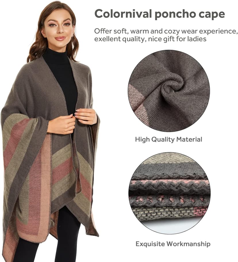 Shawl Wraps for Women, Elegant Knitted Cape Open Front Poncho Scarf Blanket Cardigan Coat for Spring, Autumn, and Winter B0B7B2BH9P