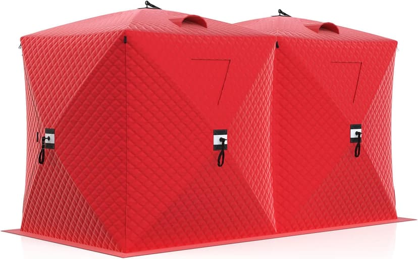 Garvee Insulated Pop-Up Ice Fishing Tent, 6-8 Person Portable Hub-Style Tent, Windproof Thermal Shanty with Hub Design, 420D 3-Layer Fabric for Winter Fishing