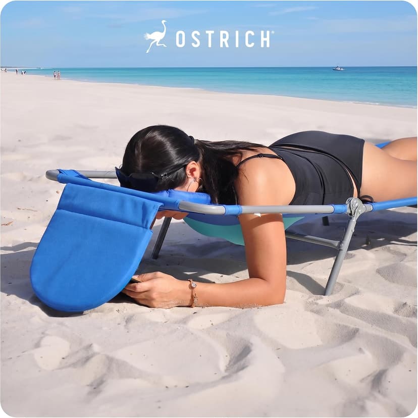 Ostrich the Ladies Comfort Lounger with Chest Support, Foldable and Portable Reclining Outdoor Patio Beach Lawn Camping Pool Tanning Chair, Ocean Blue