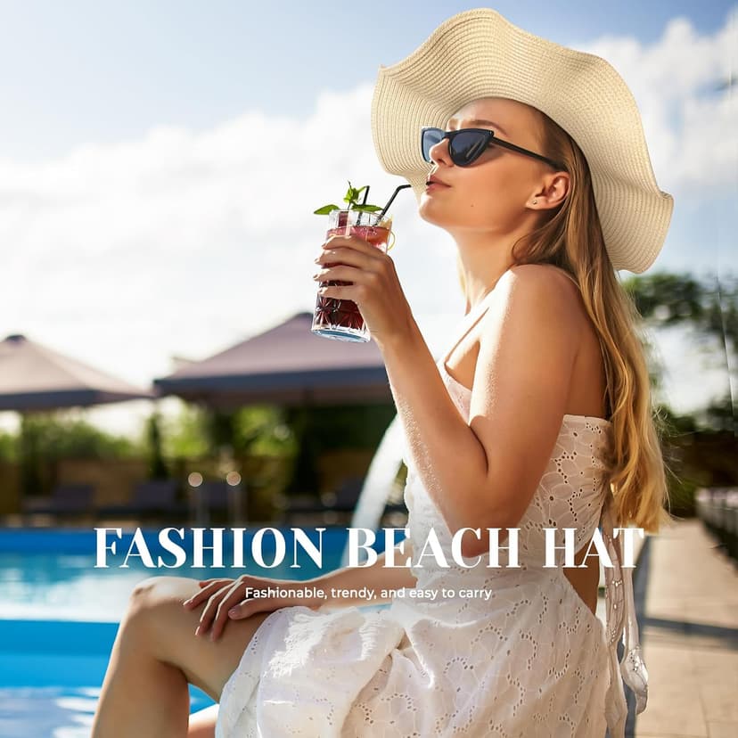 Pleneal Beach Sun Straw Hats for Women, UPF 50+ UV Sun Protection Wide Brim Summer Straw Hat Foldable Packable Roll up Cap