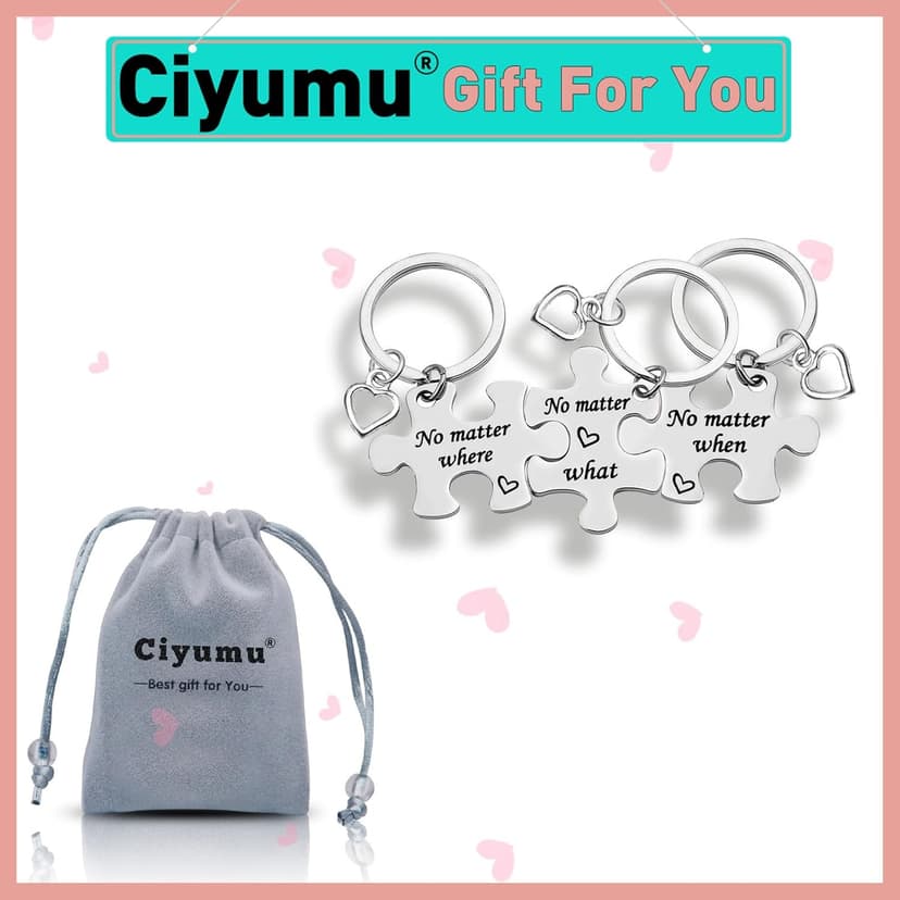 Ciyumu Best Friend Keychain Set Sisters Brothers Keychain No Matter Where What When Puzzle Keychains Set of 3 Long Distance Relationship Gifts Friendship Gifts for Family Teens Birthday Graduation Gift