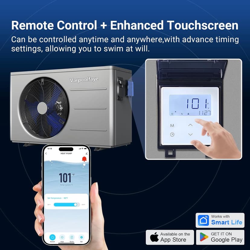 30,000 BTU Electric Pool Heater for Above Ground Pool Swimming Pool Heat Pump Inground Pool Heater 120V 8,000 Gallon Heating or Cooling WiFi Control Schedule