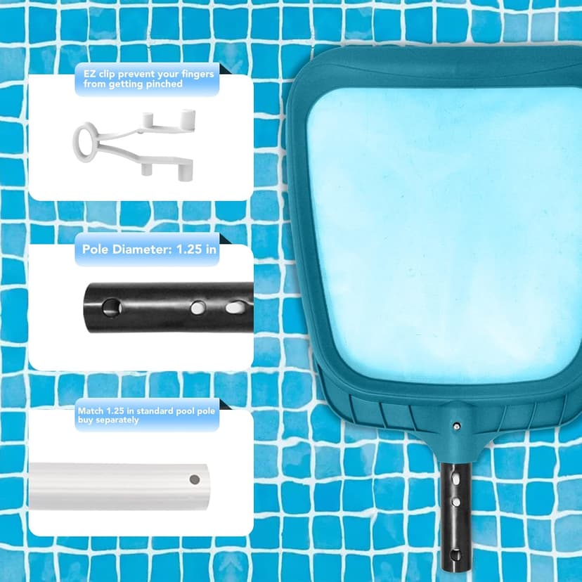 POOLWHALE Professional Pool Skimmer Net,Fine Mesh Net Bag,Heavy Duty Swimming Leaf Skimmer Cleaning Tool - Fast Cleaning,Debris Pickup Removal- Fits Standard Swimming Pool Poles(No Pole)