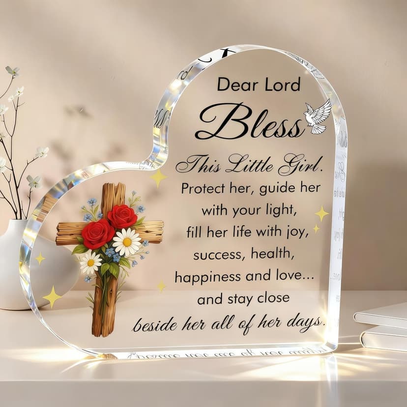 Baby Girl Baptism Gifts, Christmas First Communion Catholic Confirmation Gifts for Newborn BabyGirl, Acrylic Plaque Christian Christening Dedication Baptismal Gift for Teenage, Little Girl