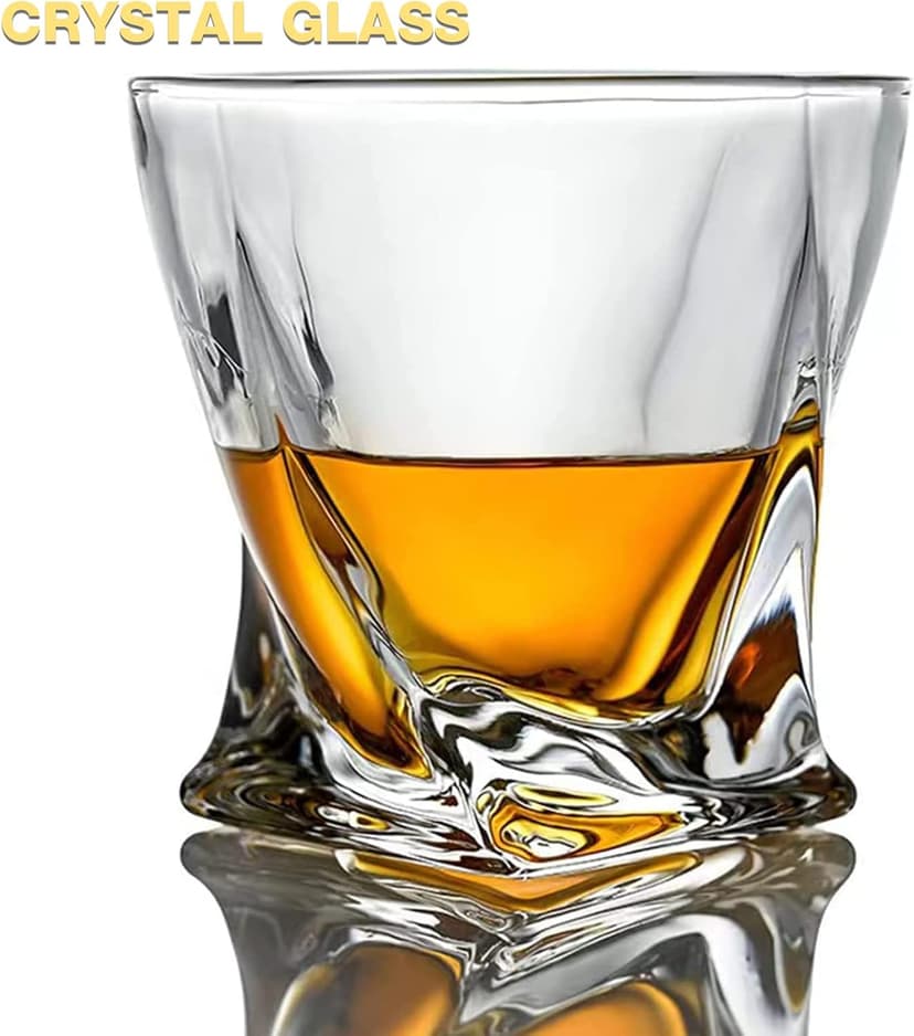 Mfacoy Old Fashioned Whiskey Glasses Set of 4 (2 Crystal Bourbon Glasses, 2 Round Big Ice Ball Molds 11 Oz Rocks Glass with Gift Box, Barware for Scotch Cocktail Rum Vodka Liquor, Gifts for Men