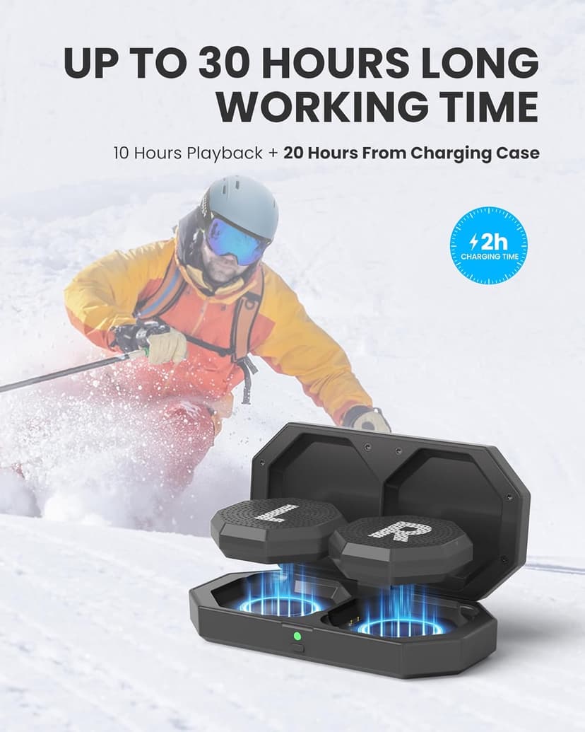 OutdoorMaster Update Ski Helmet Headphones, True Wireless Bluetooth with Charging Case, Drop-in Headphones HD Speaker Chip Compatible with Audio Ready Snowboard Helmets-Pure Black