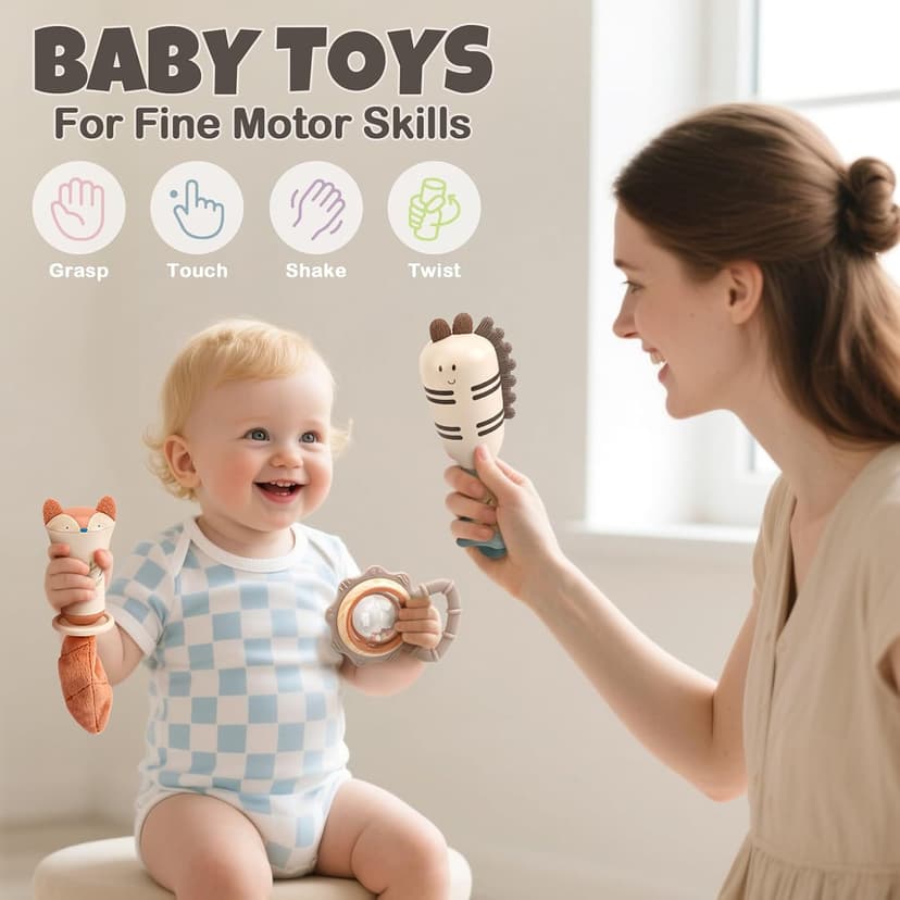 Sensory Toys with Soft Textures, Gentle Sounds & Easy-Grip Shape, Neutral Newborn Gift(10-Pack) Baby Rattles & Teethers Set, Baby Toys 0-6 Months, Teething Toys 3-6 Months B0F62MWKGD