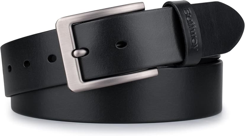 Buffway Men’s Full Grain Leather Belt – Solid One-Piece Leather, 1.5” Wide for Jeans & Business Casual, Gift Box Included