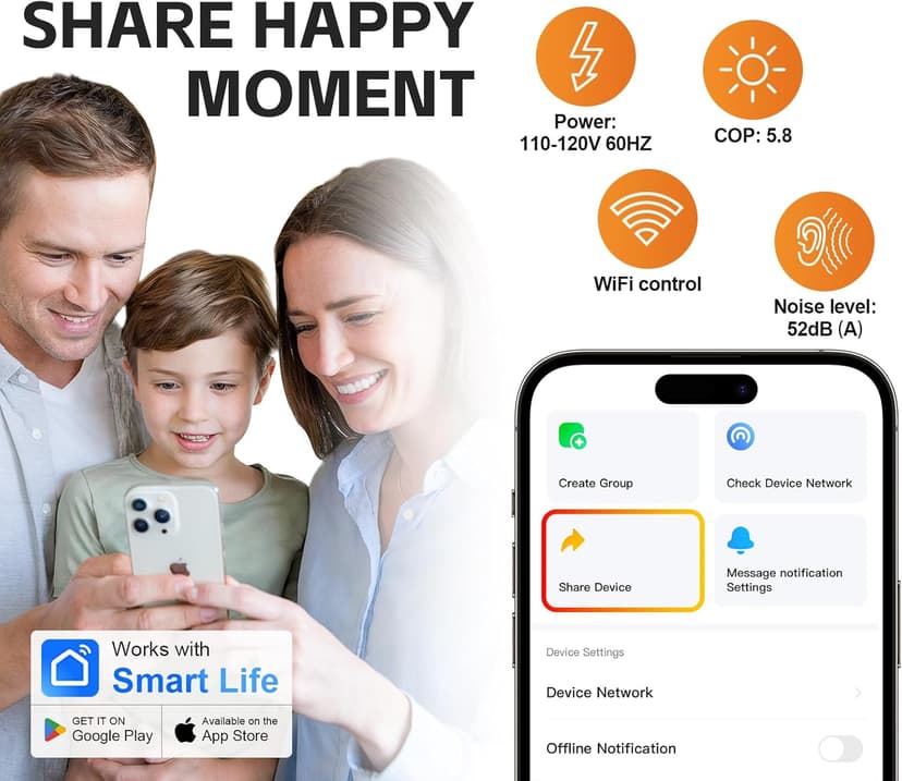 30,000 BTU Electric Pool Heater for Above Ground Pool Swimming Pool Heat Pump Inground Pool Heater 120V 8,000 Gallon Heating or Cooling WiFi Control Schedule