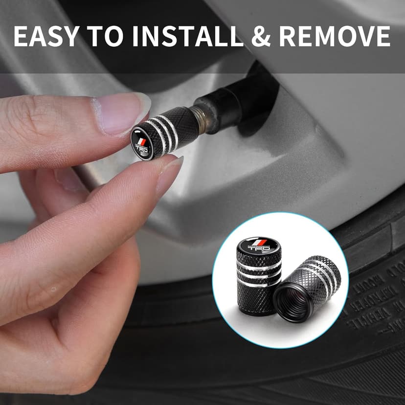 Tire Valve Stem Cap Cover for Toyota TRD Sequoia Tundra Tacoma 4Runner Trucks Belt O-Ring Seal Corrosion Resistant tire Valve caps 4 Pack Black