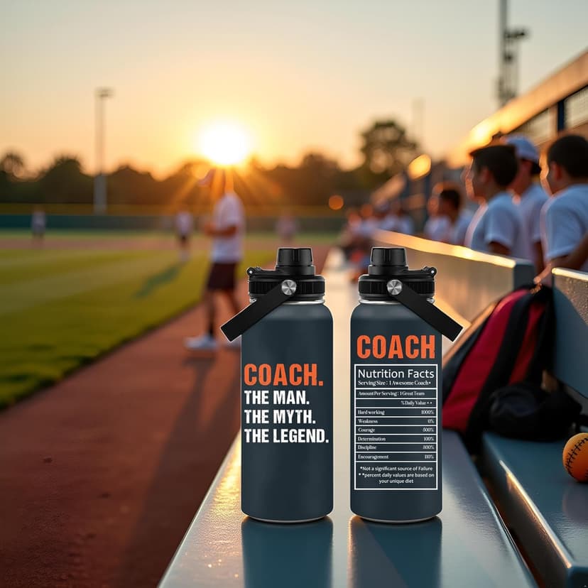 Coach Gifts - 32 Oz Coach Nutriton Facts Water Bottle, The Man The Myth The Legend - Christmas Birthday Cheer Coachs Gifts, Soccer Softball Basketball Swim Coachs Appreciation Gift for Him