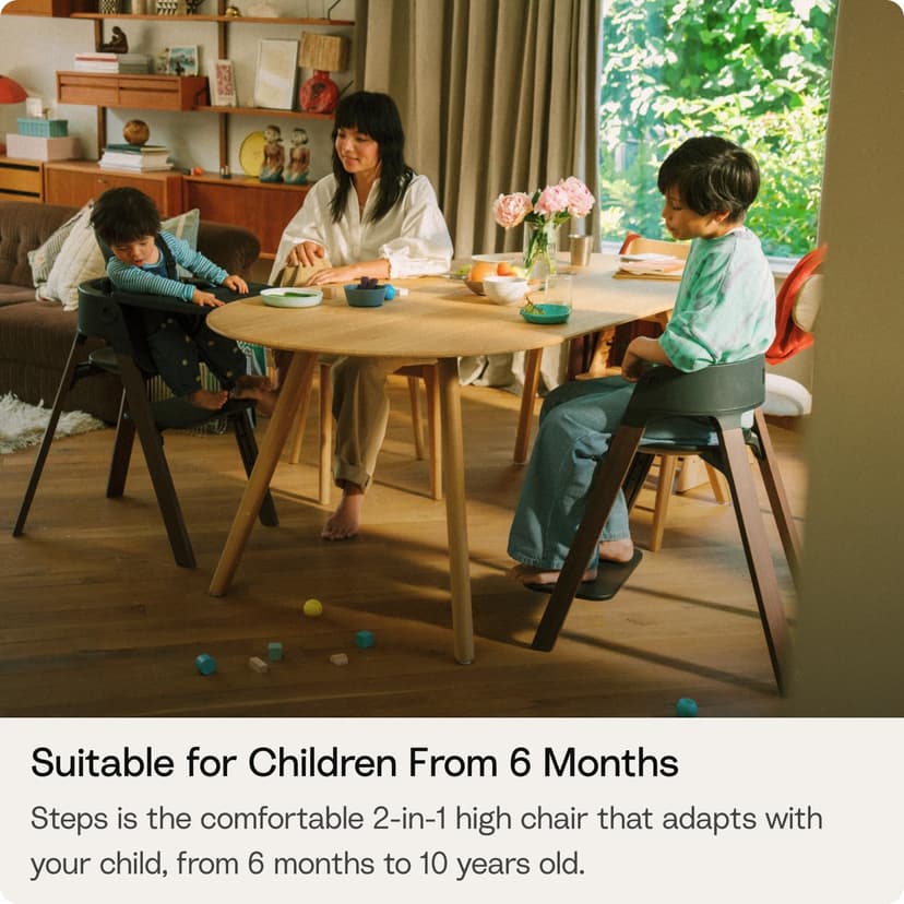 Stokke Steps High Chair for Babies & Children from 6 Months to 10 Years – 2-in-1 Adjustable & Ergonomic Design – Removable Baby Set, Tray & Safety Harness – 18.9 x 24.4 x 34.7 – White/Natural