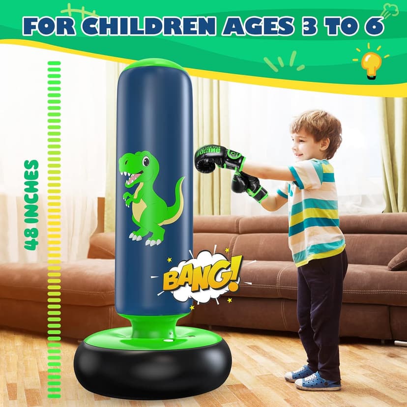 QPAU Inflatable Punching Bag, 48 Inch Stable Inflatable Boxing Bag for 3-6 Kids,Dinosaur Toy & Gifts for Boys and Girls, Kids Boxing Set for Practicing Karate, Taekwondo B0BKPM69F8