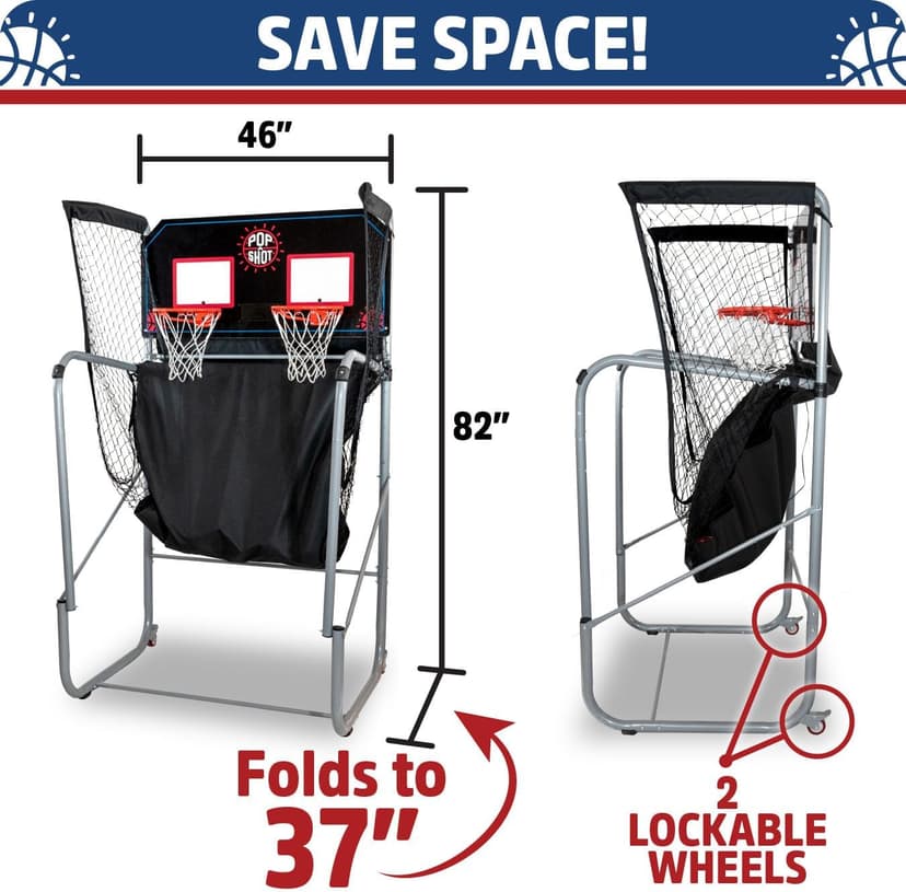 Pop-A-Shot Home Dual Shot | Arcade Basketball Game for Home | Sensor Scoring Hoop, 16 Game Modes, 7 Balls | Foldable for Easy Storage | Fun for All Players