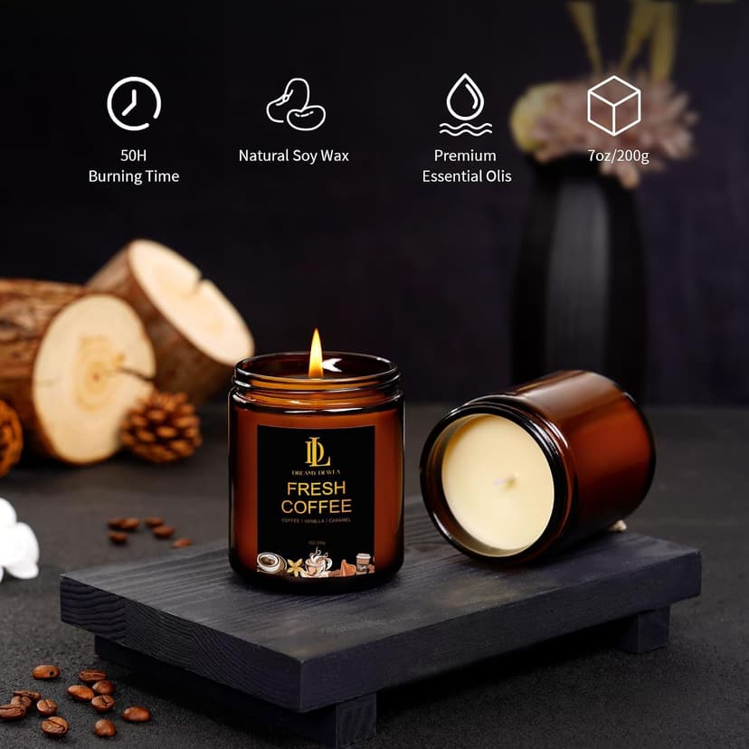 Fresh Coffee Candles, Coffee Scented Candle, Natural Soy Candles for Home Scented, Long Lasting with 50 Hour Burn Time, Gifts for Men Women B0F21RT1BQ