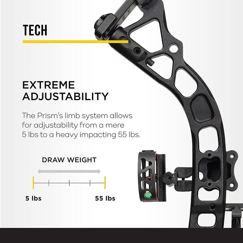 Diamond Archery Prism Fully Equipped Adjustable Durable Compound Bow, Right/Left Hand, 5-55 lbs Draw Weight, 295 FPS