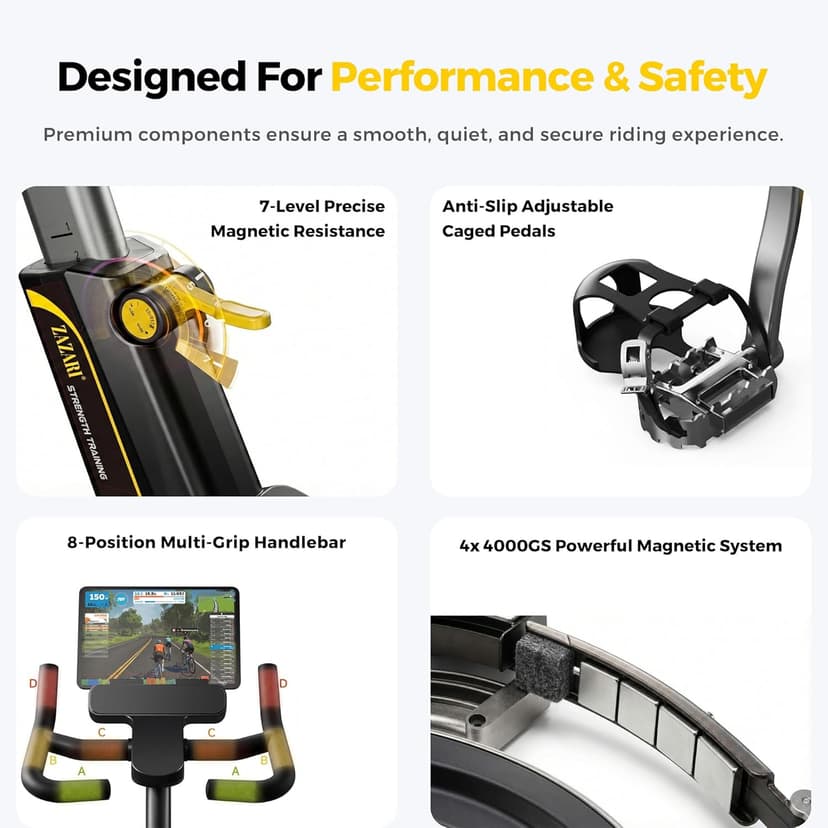 Compact Exercise Bike for Small Spaces, Quiet Rear Flywheel Stationary Bike for Home, 7-Level Lever Resistance, Soft Seat Indoor Cycling Bike for Petite to Medium Frames (<26dB)