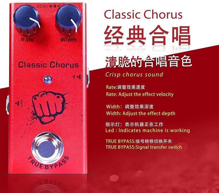 Classic Chorus Guitar Effects Pedal - Crisp 12-String Tone, True Bypass, Aluminum Body, DC 9V Power (Adapter Not Included)