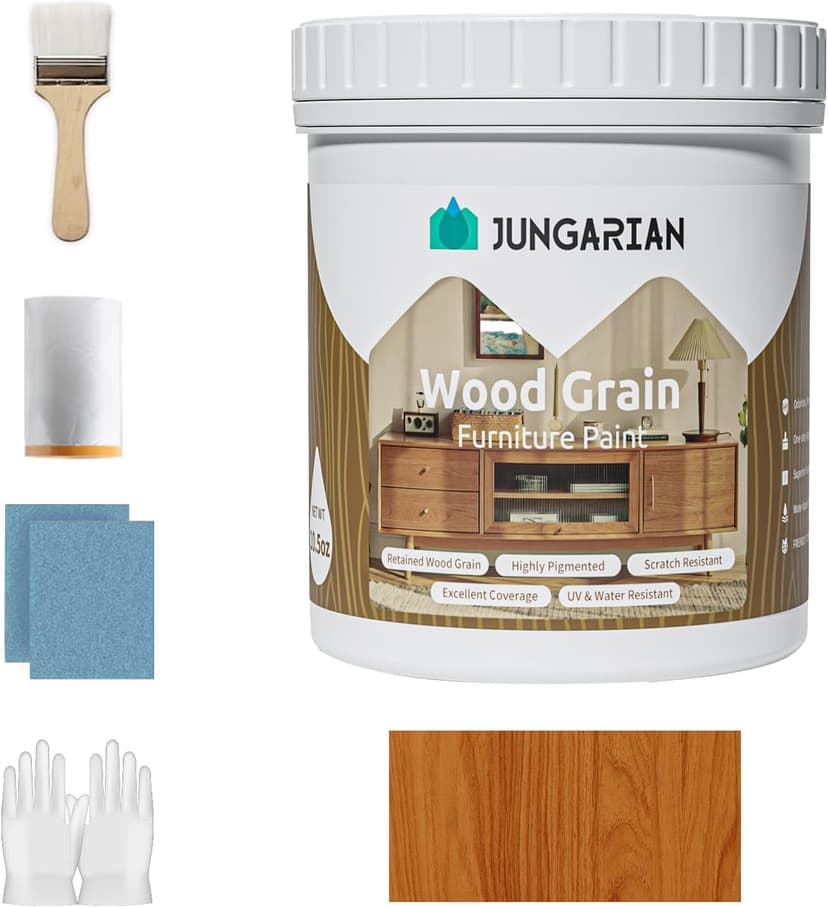 Wood Grain Furniture Paint 10.5oz with Tools - One-step No Need Prime No Need Varnish - Water-based & Low Odor - Outdoor & Indoor Wood Paint for Furniture and More - Teak