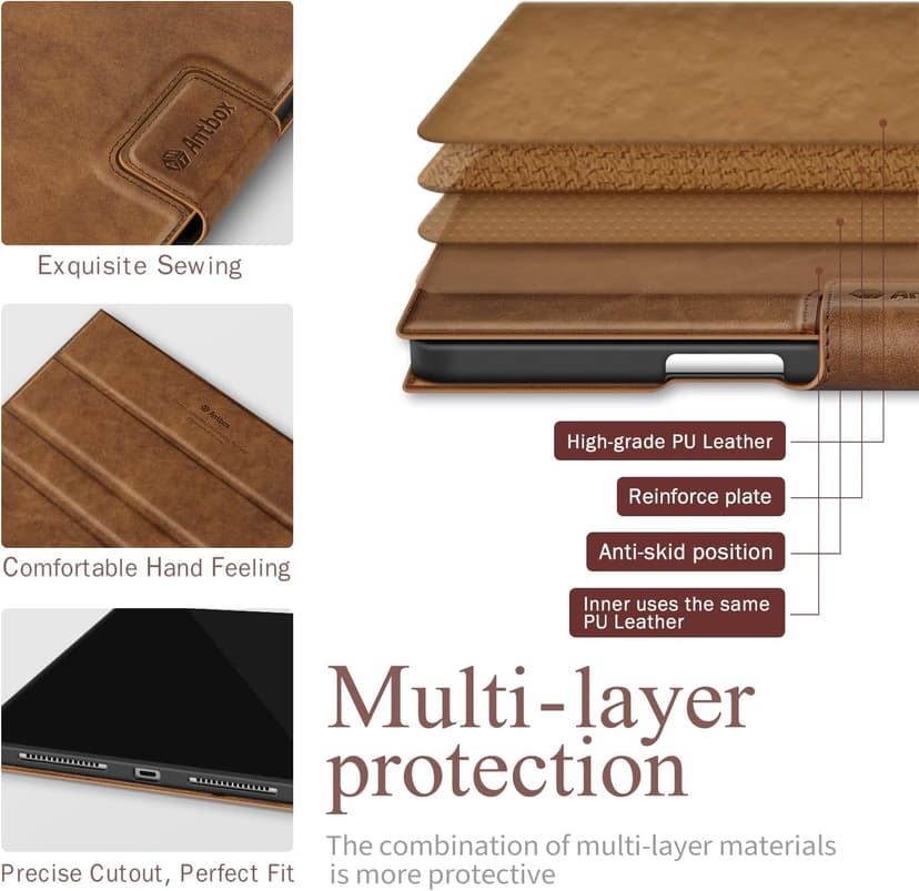 Antbox for iPad Pro 11 Inch Case M5 2025/M4 2024, Premium Vegan Leather, Supports Pencil Pro and Pencil (USB-C), Auto Sleep/Wake Function, Built-in Pencil Holder (Tan)
