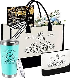 80th Birthday Gifts for Women Her- 4 pcs, Turning 80 Year Old Gifts, Decorations Canvas Beach Tote Bag & Makeup Bag, Unique Happy 80th Birthday gifts for Her Mom Wife Friends