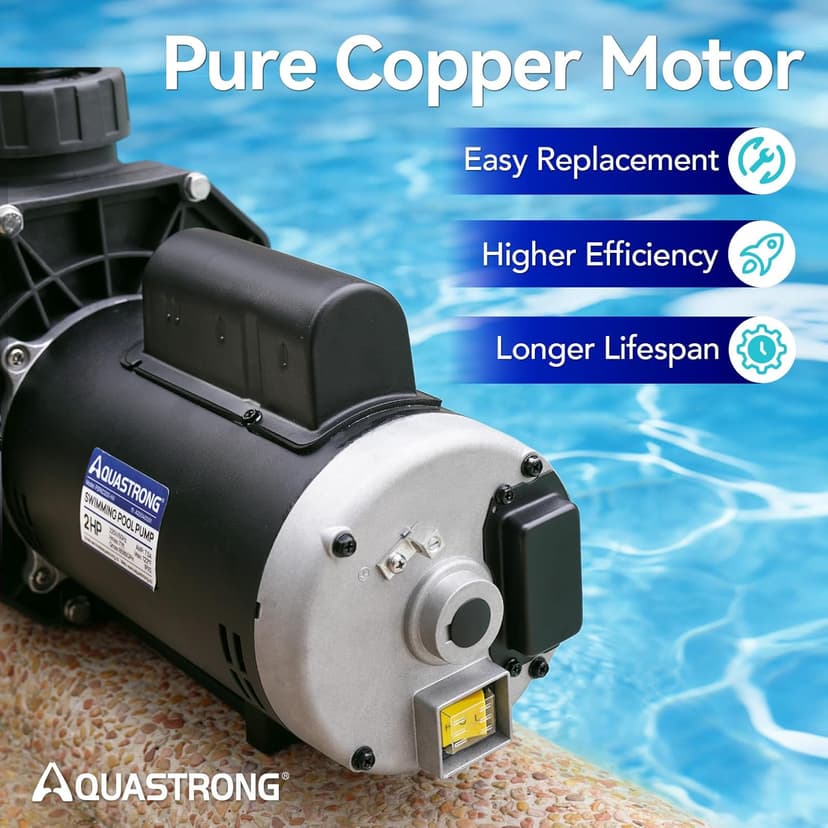 AQUASTRONG In/Above Ground Pool Pump Pure Copper Motor Energy Efficient High Flow Powerful Self Primming Swimming Pool Pumps with Filter Basket, Grey