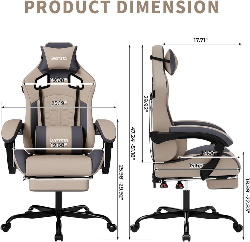 Gaming Chair with Massage,Ergonomic PC Gaming Chair with Footrest Comfortable Headrest and Lumbar Support, High Back, 300LBS (Grey)