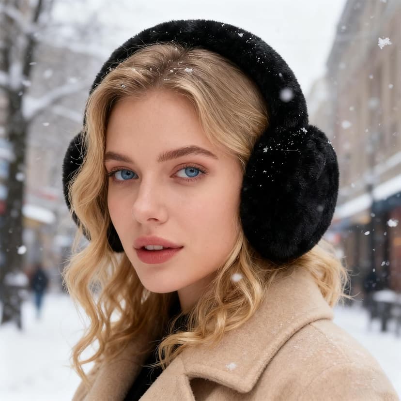 LZEDIRA Ear Muffs for Women Mens, Winter Faux Fur Earmuffs, Fluffy Cute Earmuffs, Foldable Ear Warmers for Mens Cold Outdoor