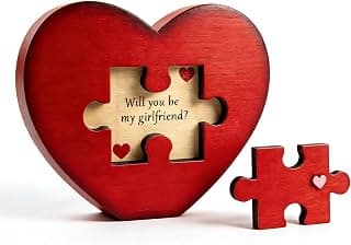 Will You Be My Girlfriend, Valentines Proposal Gift Ideas Will You Be My Girlfriend Proposal Sign for Valentine Day Girlfriend Day Christmas Wood Heart Shaped Gift Puzzle Piece Sign with Hidden Message