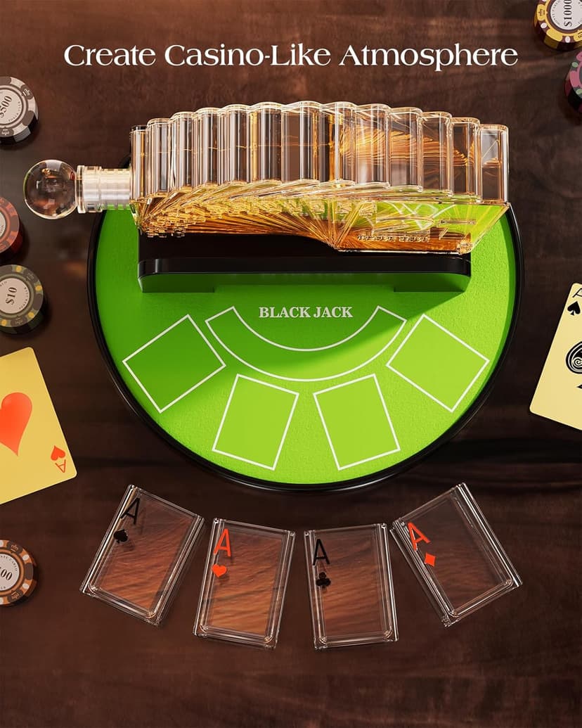 Kollea Blackjack Whiskey Decanter Set, 37.2 Oz Casino Style Decanter with 4 Glasses, Liquor Dispenser, Funny Birthday Gifts for Men Dad, Him, Boyfriend, Poker Game Night Essentials, Bar, Party Decor