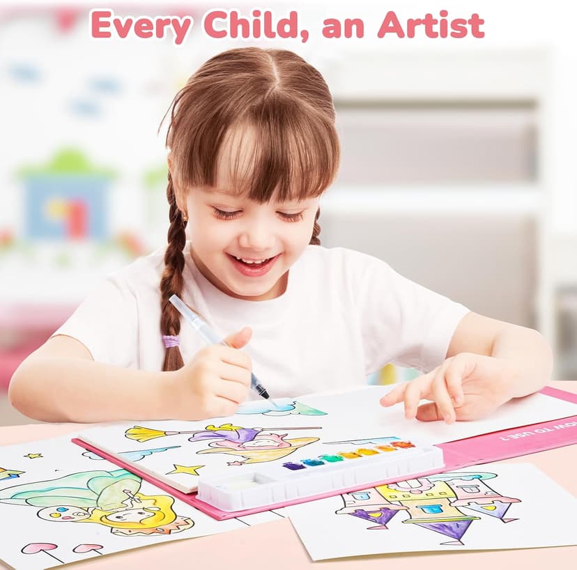 Watercolor Painting Set for Kids Ages 3-5 & 4-8, Arts & Crafts Drawing Activity Travel Toy, Birthday Gifts for Boys & Girls JoyCat Paint with Water Coloring Books for Toddlers (Magical Pony) B0CTHQJF57