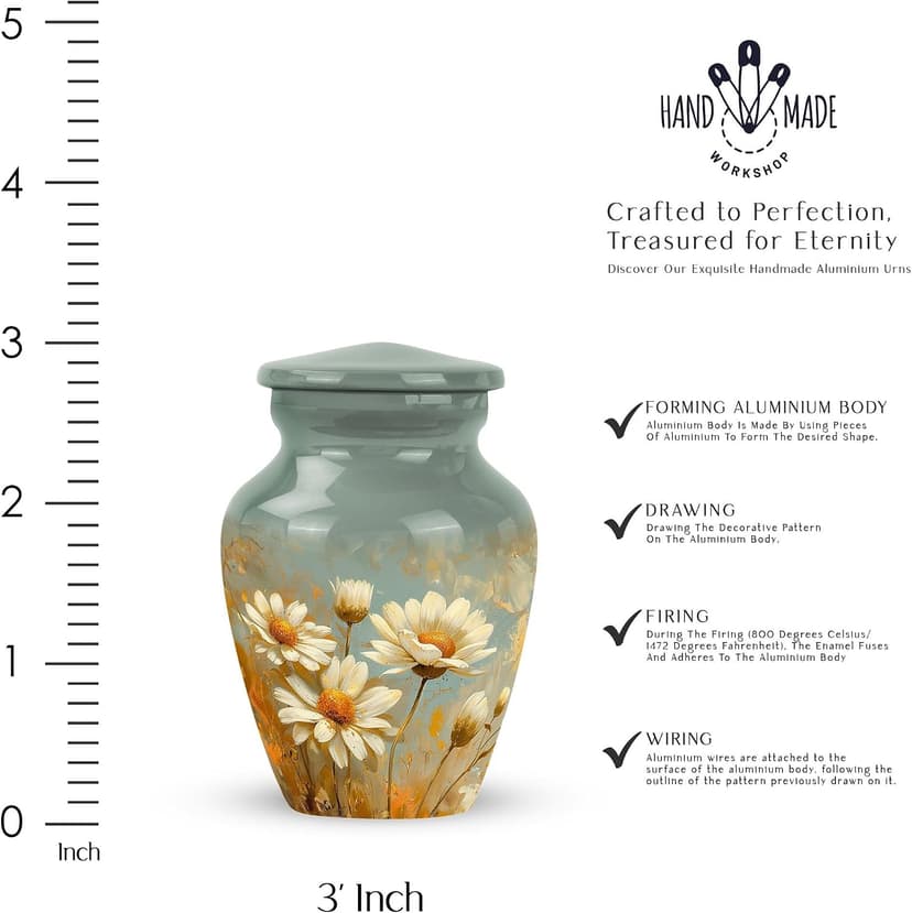 Daisy Urn for Ashes - Funeral Urns for Women - Daisy Cremation Urn for Adult Ashes Men - 2/3 Tablespoon of Ash Keepsake Box Daisy Urn - Flower Urn Small Keepsake - Urns for Burial in Ground - 3 Inch B0CZXM5ZJD