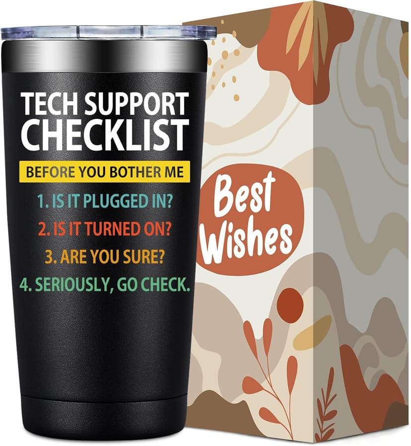 SpenMeta Tech Gifts for Men - Christmas, Birthday Gifts for IT Techies Guys, Geek, Computer Programmer - 20oz Tech Support Checklist Tumbler Cup