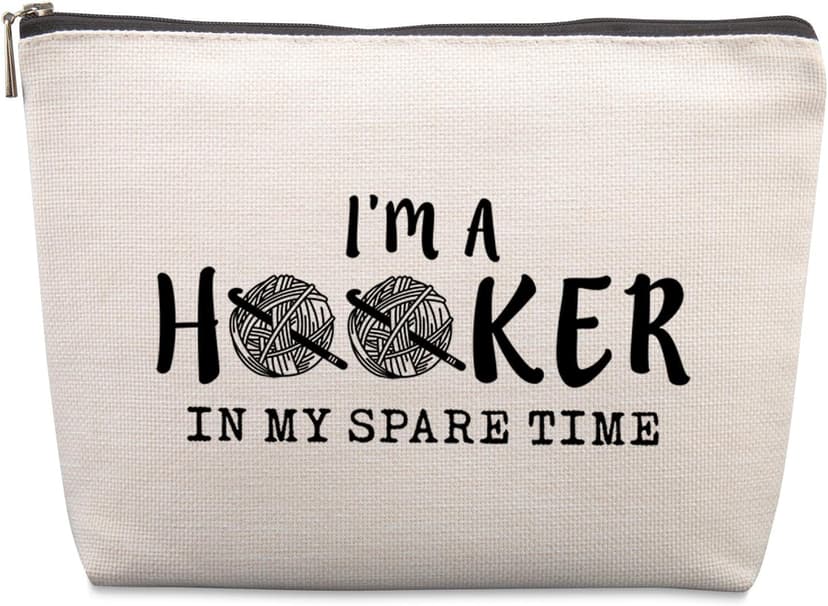 Funny Crochet Gifts for Crochet Lovers Funny Crochet Makeup Bag, Crochet Knitting Gifts for Christmas, Friendship & Birthday Gifts for Women, Mom, Sister, Travel Cosmetic Bag B0DHTL2L81