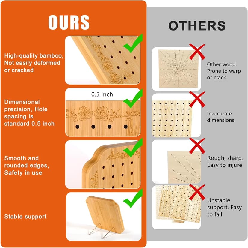 CraftyManor 7.6 in Blocking Boards for Crochet Projects with Rose Pattern, Crochet Blocking Board with Pegs, Granny Square Blocking Board with 20 Stainless Steel Pegs, Bamboo