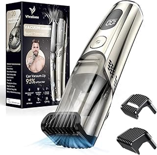 Vacuum Beard Trimmer for Men, New Version Adjustable Precision Trimming Length with 2 Comb, Electric Cordless Vacuum Trimmer for Beard, Waterproof and Rinses Easy, Blades for Skin fit